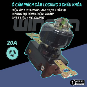 Ổ cắm phích cắm locking 3 chấu khóa 20A - dùng trong ngành may, máy phát điện