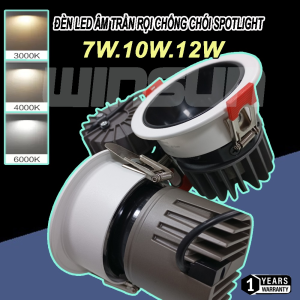 Đèn Led âm trần rọi chống chói Spotlight 7W.10W.12W CRI>98 lỗ khoét 75, chóa Đen