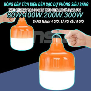 Bóng Đèn Tích Điện Đèn Sạc Dự Phòng Siêu Sáng 80W.100W.200W.300W Tặng Kèm Dây Sạc