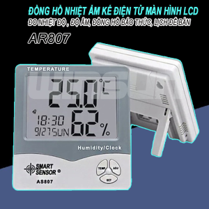 Đồng hồ nhiệt ẩm kế điện tử AR807 đo nhiệt độ phòng, độ ẩm, nhiệt ẩm kế điện tử kiêm đồng hồ báo thức màn hình LCD