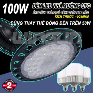 Đèn LED nhà xưởng mini 100W ánh sáng trắng Chiếu sáng công nghiệp chống bụi chống nước treo trần BH: 2 năm ( 1 đổi 1 )