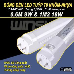 Bóng đèn LED Tuýp nhôm-nhựa T8 9W 0,6M 18W 1,2M  Ánh sáng trắng. BH 2 năm ( 1 đổi 1 )
