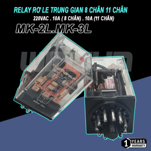Rơ le trung gian,rơ le kiếng,rơ le kính, 8.11 chân tròn MK-2L MK-3L