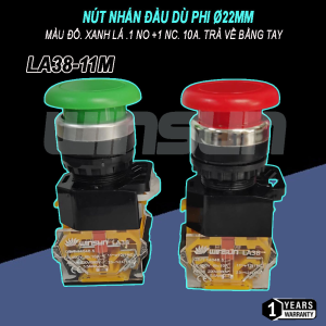 Nút nhấn đầu dù, Công tắc nhấn đề đầu nấm dù LA38 Phi 22. BH: 1 năm ( 1 đổi 1 )