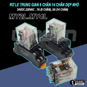 Rơ le trung gian, rơ le kiếng, rơ le kính, 8.14 chân dẹp nhỏ MY2L, MY4L dẹp lớn LY2L