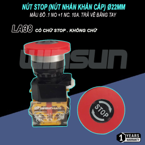 Nút dừng khẩn cấp, nút nhấn dừng khẩn cấp LA38-STOP Phi 22. BH: 1 năm ( 1 đổi 1 )
