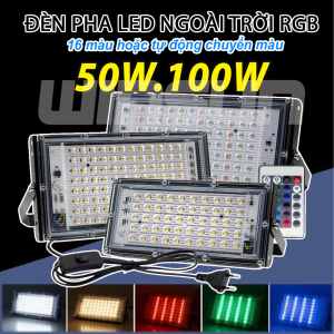 Đèn pha Led đổi màu RGB 16 màu chống nước hắt tường 50W 100W Có Điều Khiển-Remote, nhiều chế độ sáng tự động chuyển màu