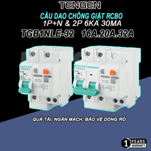 Cầu Dao Chống Giật RCBO 1P+N, 2P 6kA 30mA TENGEN