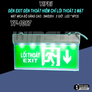 Đèn exit đèn thoát hiểm chỉ lối thoát 2 mặt YIFEI mặt mica độ sáng cao YF-1067