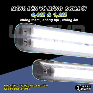 Máng đèn led chống thấm T8 đơn/đôi 0.6m, 1.2m - vỏ máng chống bụi chống ẩm