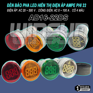 Đèn báo pha hiển thị volt ampe đèn báo volt ampe phi 22 màu đỏ vàng xanh trắng