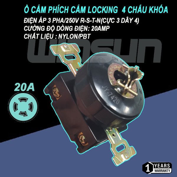Ổ cắm phích cắm locking 4 chấu khóa 20A- dùng trong ngành may ,máy phát điện