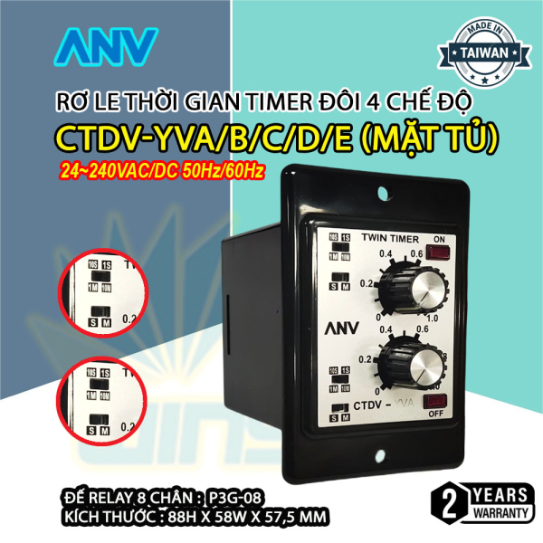 Rơ LE Thời Gian Timer đôi 4 chế độ CTDV-YVA/B/C/D/E (mặt tủ)