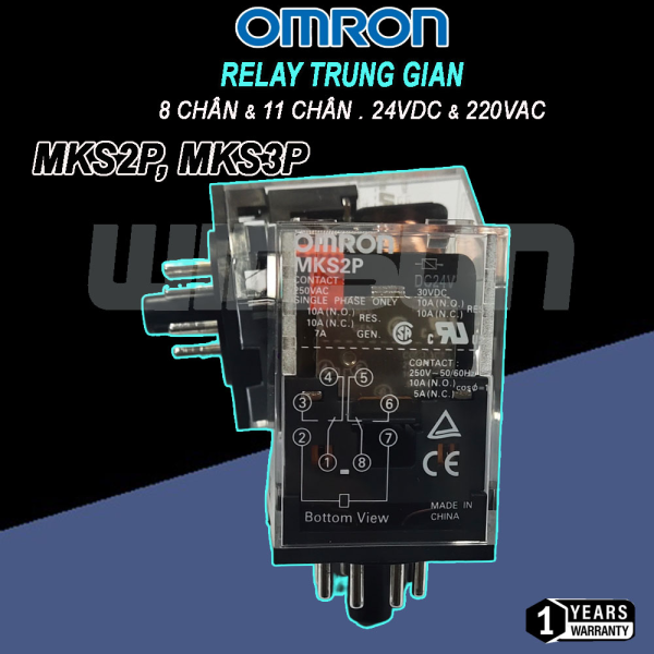 Relay Trung Gian OMRON MKS2P 8 Chân MKS3P 11 Chân 24VDC 220VAC Chính hãng