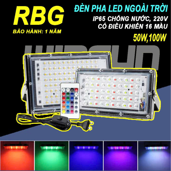 Đèn pha Led đổi màu RGB 16 màu chống nước hắt tường 50W 100W Có Điều Khiển-Remote, nhiều chế độ sáng tự động chuyển màu