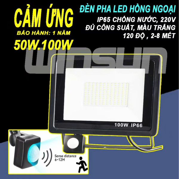 Đèn Pha Led Cảm Ứng Hồng Ngoại Ngoài Trời 50W.100W IP66 PIR cảm biến chuyển động. BH: 2 năm 1 đổi 1