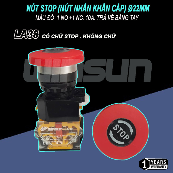 Nút dừng khẩn cấp, nút nhấn dừng khẩn cấp LA38-STOP Phi 22. BH: 1 năm ( 1 đổi 1 )