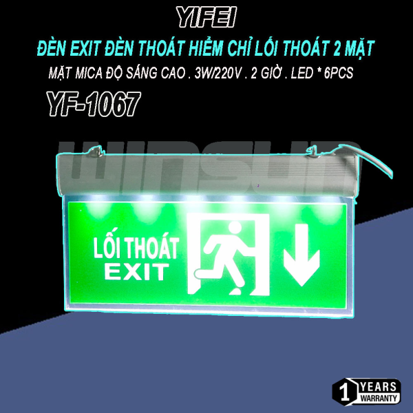 Đèn exit đèn thoát hiểm chỉ lối thoát 2 mặt YIFEI mặt mica độ sáng cao YF-1067