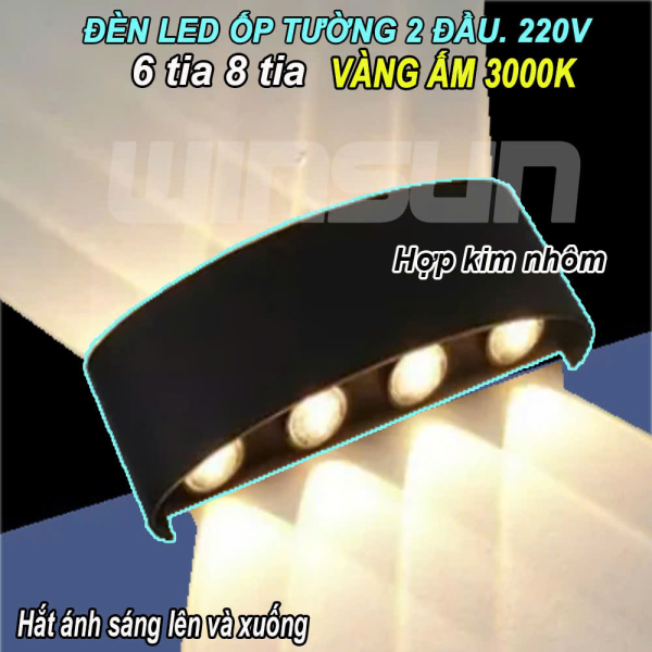 Đèn led hắt tường, đèn hắt tường hợp kim nhôm chống nước 6 tia 8 tia đèn led ốp tường 2 đầu. BH: 2 năm ( 1 đổi 1 )