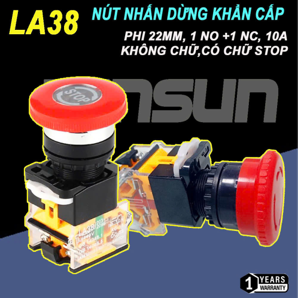 Nút dừng khẩn cấp, nút nhấn dừng khẩn cấp LA38-STOP Phi 22. BH: 1 năm ( 1 đổi 1 )