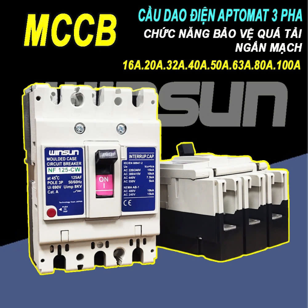 Cầu dao điện Aptomat 3 pha 16-100A CB KHỐI MCCB 
