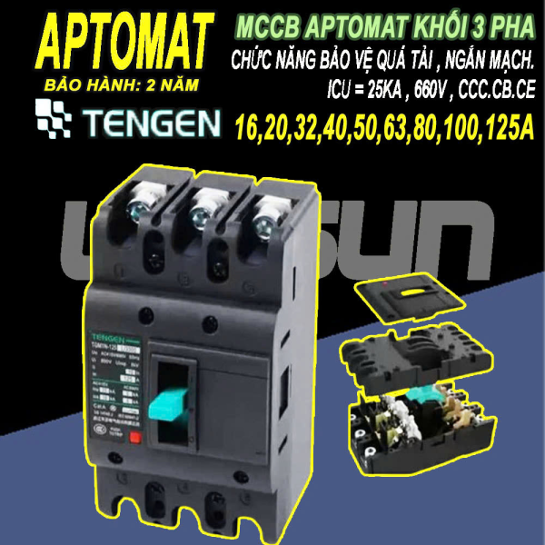 CB khối MCCB aptomat cầu dao điện 3P 16~125A Tengen