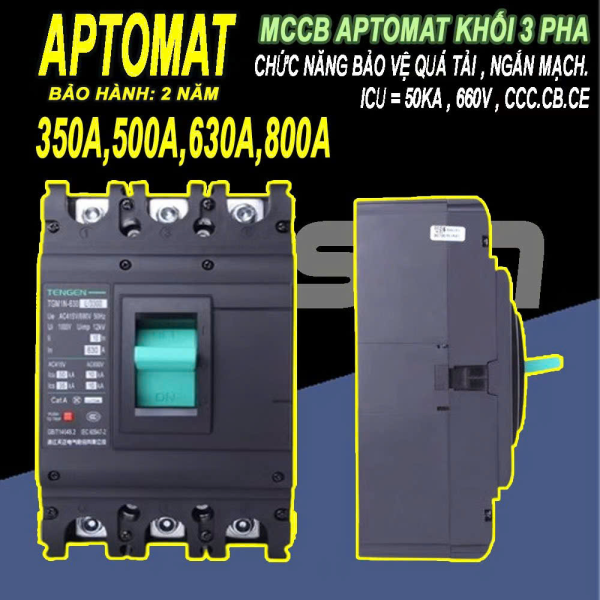 CB khối MCCB aptomat cầu dao điện 3P 350~800A A Tengen
